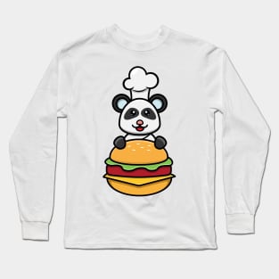 Sticker and Label Of  Cute Baby Panda Chef On Burger Long Sleeve T-Shirt